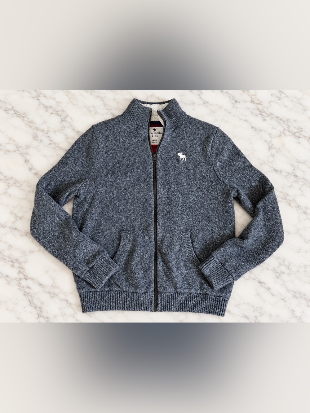abercrombie kids Heather Navy Full-Zip Knit Sweater